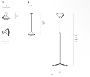 Masse der Leuchten in Scheinwerferoptik