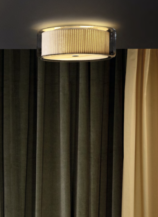 Textil Glas Deckenleuchte in Funktion