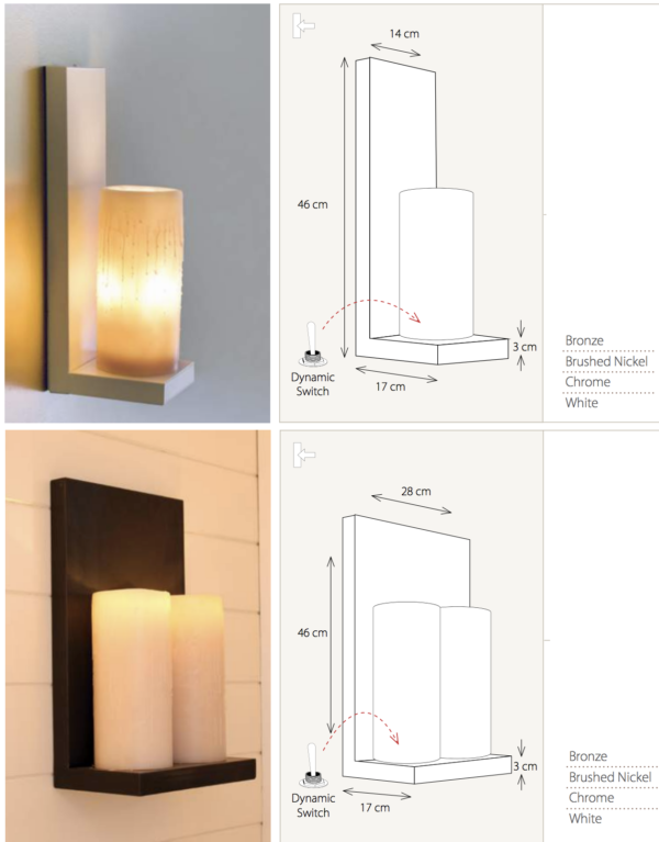 Maße der Harmonischen Wandleuchten Kerzenoptik mit oder ohne Schalter