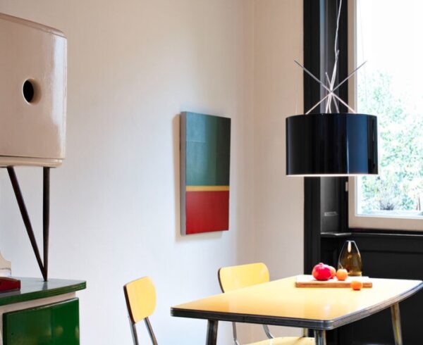 Schwarze Design Pendelleuchte Anwendung Küchentisch