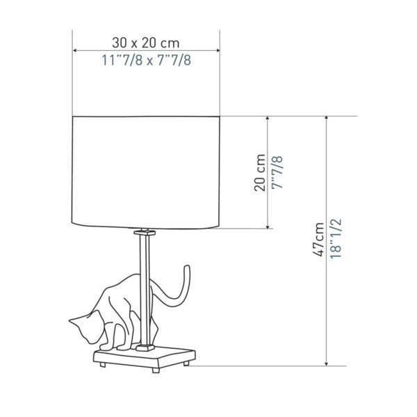 Abmessungen der Katzen Tischleuchte aus Bronze